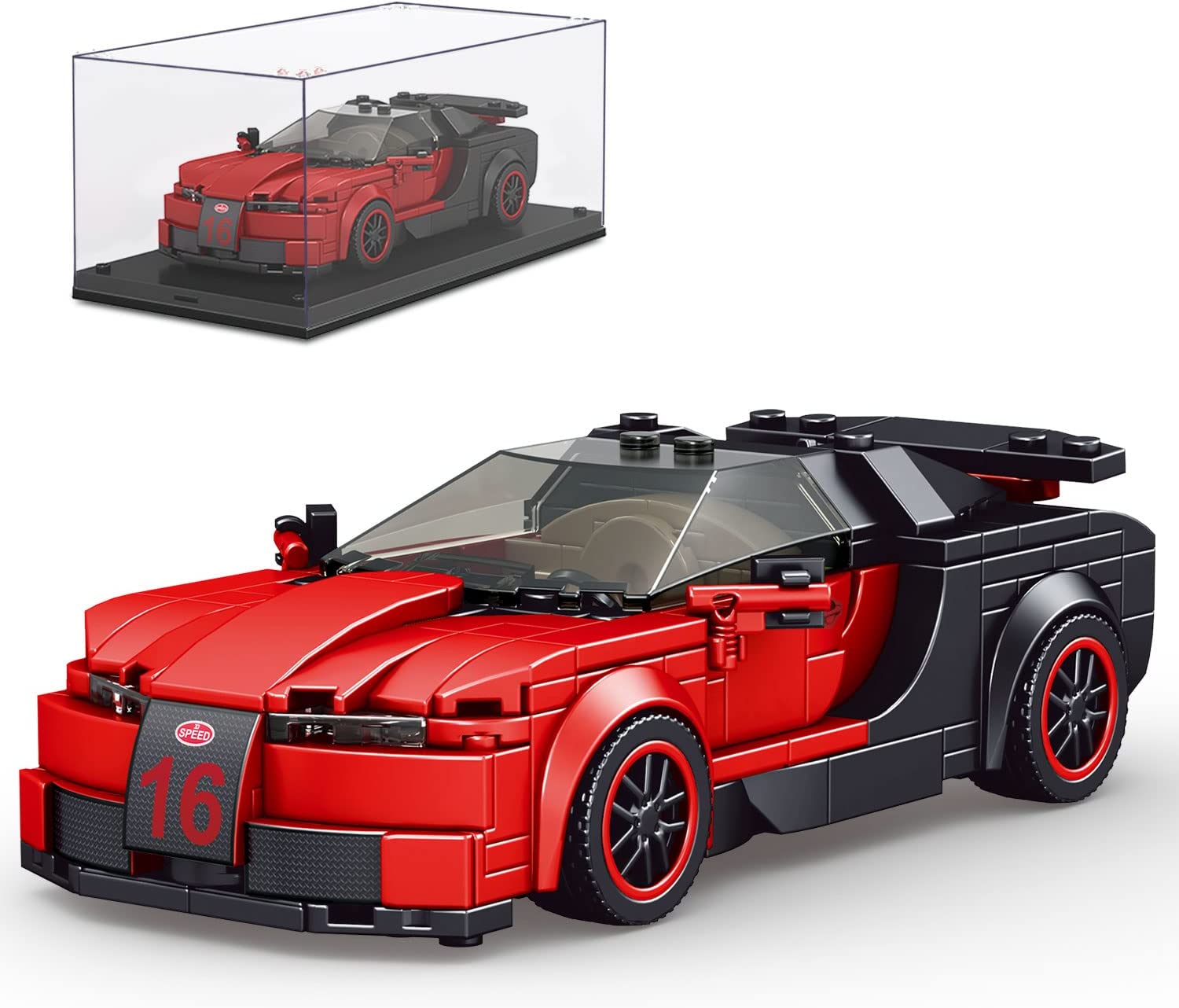 Roter Sportwagen mit Displaybox Roter Sportwagen mit Displaybox